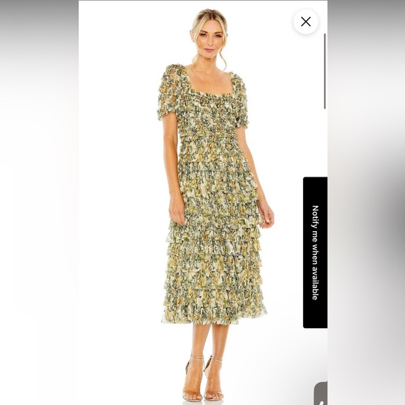 Mac Duggal NWT Multicolor Short Sleeve
Micro Ruffle Tea Length Dress - Picture 1 of 10